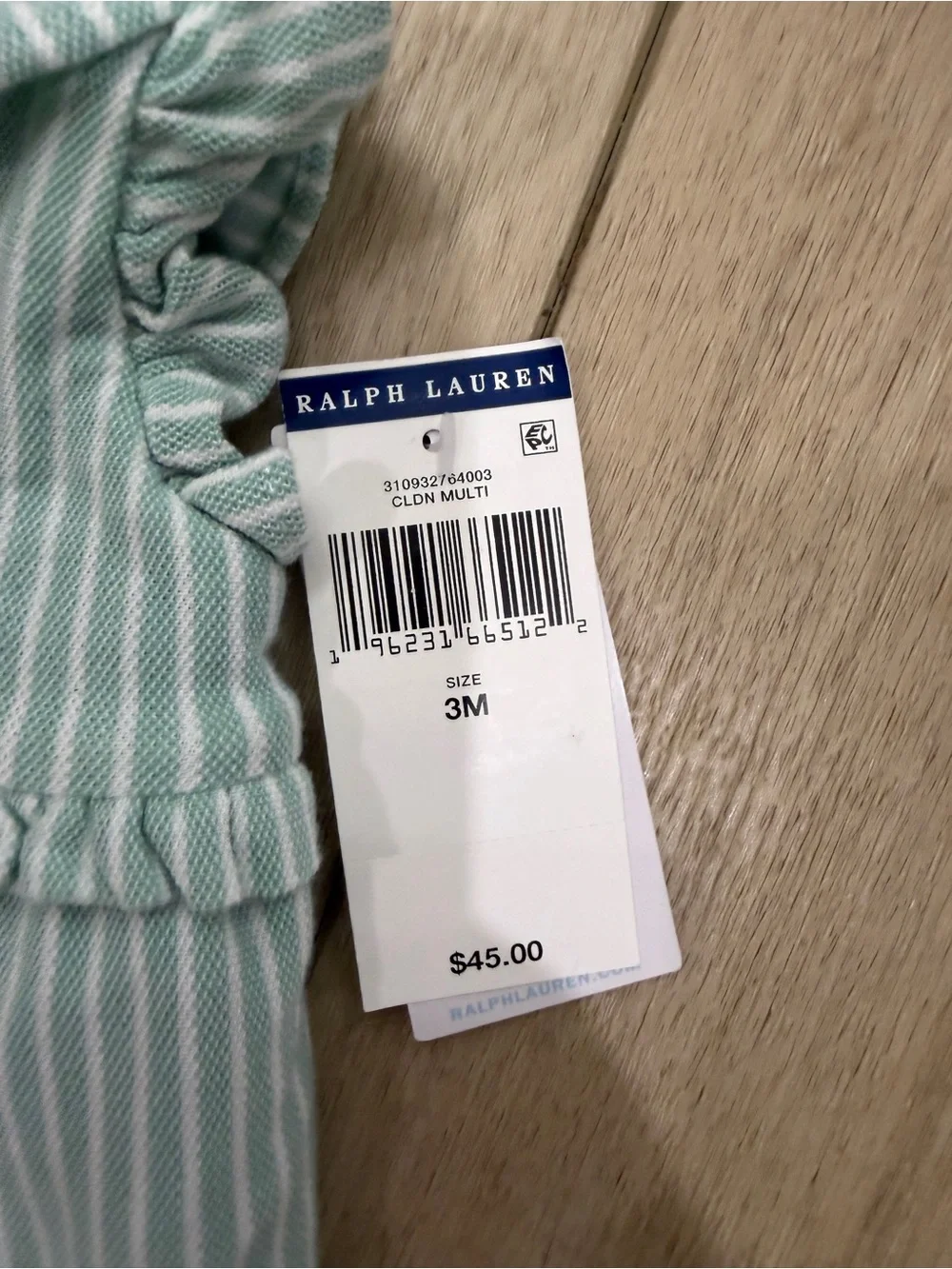 Ralph Lauren Mint Green & White Striped Ruffle Bubble Romper